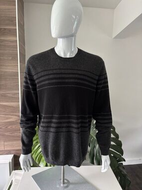 Autumn Cashmere Sweater Long Sleeve Striped Grey / Black Men's Sz XL